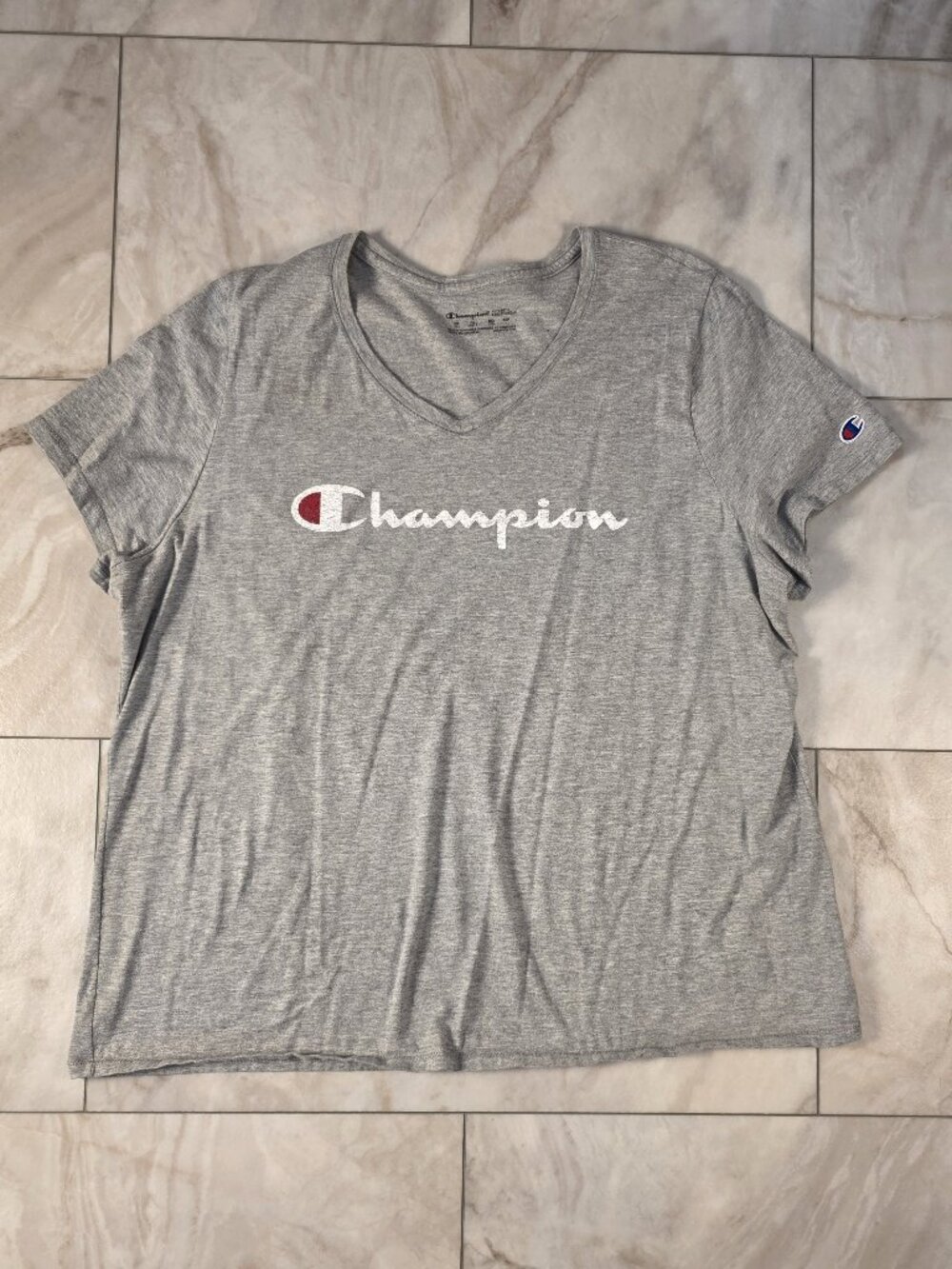 Champion Gray V-Neck Athletic Tee Women's Plus 3X Cotton Blend